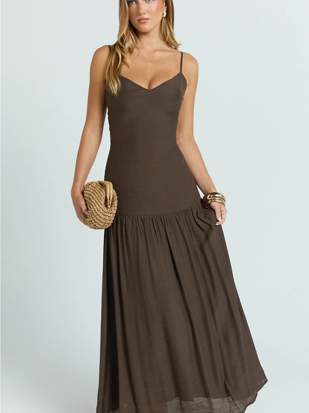 NWT Showpo SCOLLINS MAXI DRESS // V Neck Dropped Waist Gathered Maxi Dress